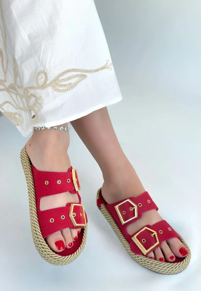 İces Kırmızı Nubuk Terlik - 2