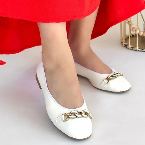 Cleo Beyaz Cilt Babet Ayakkabı - 4