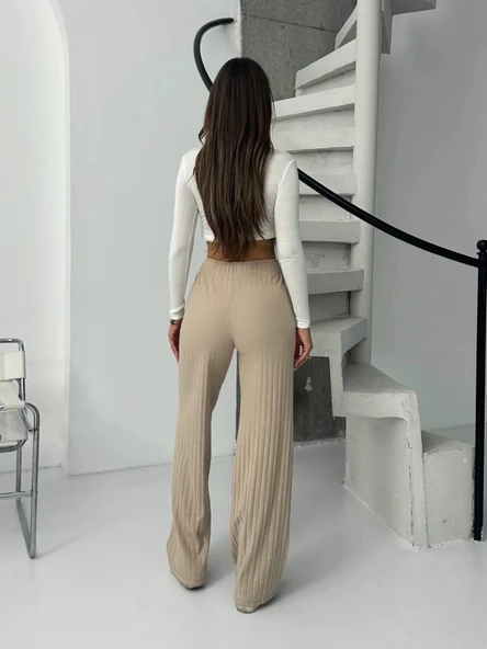 Fitilli şardonlu pantolon bej - 6