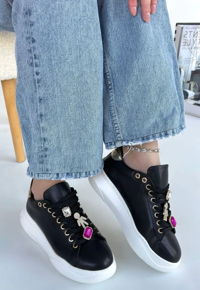 Gane Siyah Cilt Bağcıklı Spor Ayakkabı - 3