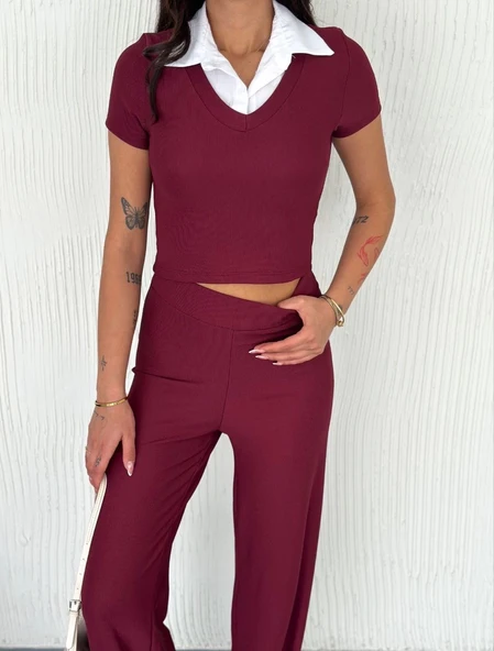 Ottoman kumaş beyaz gömlek yaka takım s4142 - 5