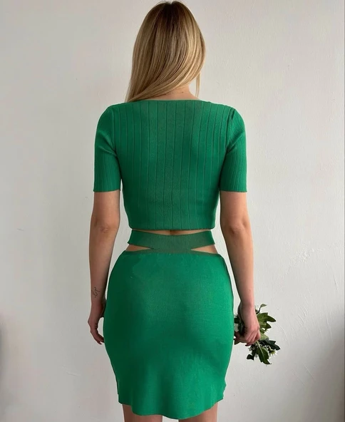 Etekli triko takım yeşil t23107 - 2