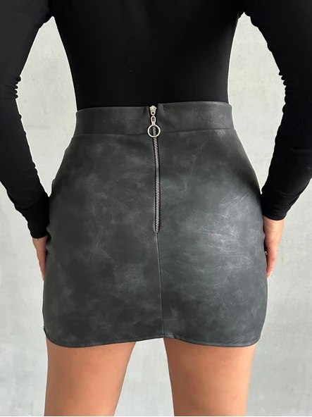 Eskitme deri mini etek - 2