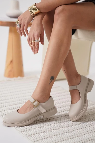 x Bej Cilt Oxford Ayakkabı