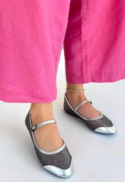Toyan Gümüş Cilt Babet Ayakkabı - 3