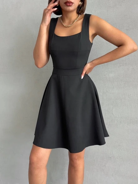 Kadın kare yaka kısa elbise - 2