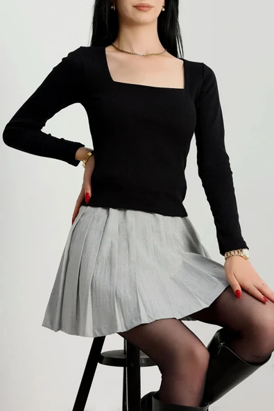 Çerçeve yaka kaşkorse bluz siyah - 3