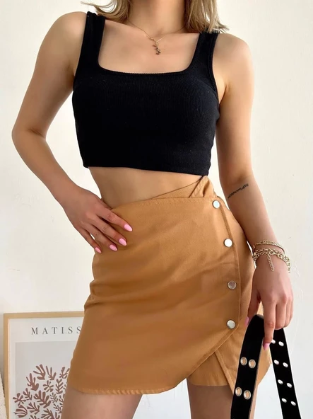 Dört çıtçıtlı Gabardin şort etek