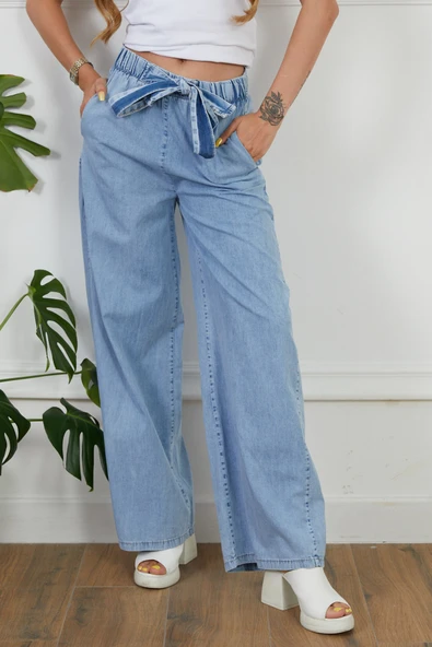 Kadın Rahat Kesim Beli Lastikli İ̇nce Kot Pantolon - 3