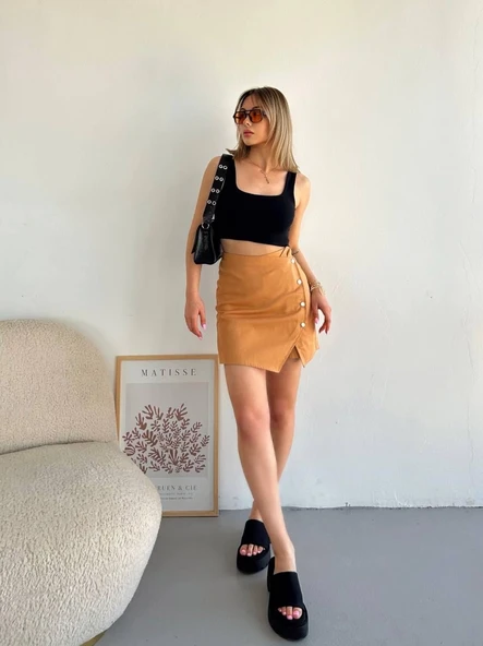 Dört çıtçıtlı Gabardin şort etek - 3