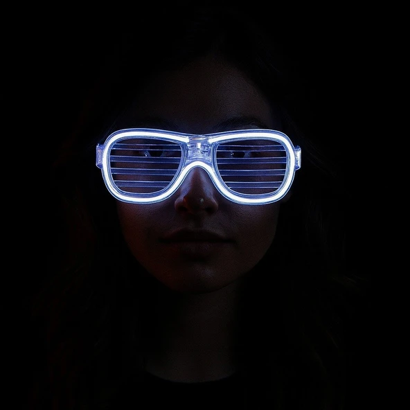 Beyaz Led Işıklı Parti Gözlüğü - Neon Glow Şerit Gözlük 3 Modlu - 2