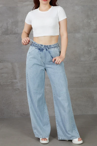 Kadın Beli Lastikli Rahat Kesim Kot Pantolon - 3
