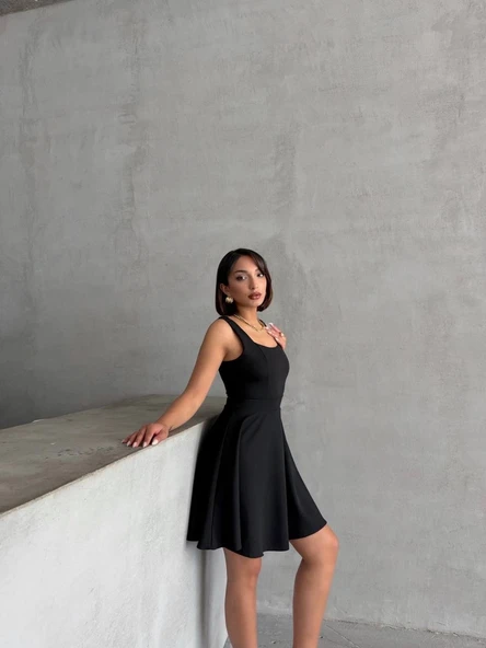 Kadın kare yaka kısa elbise - 12