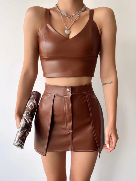 Kontrast deri etek kahve - 7