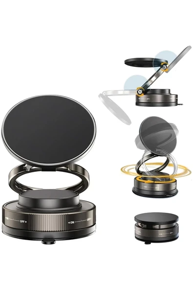 Metalik Magsafe Telefon Tutucu Tüm Yüzeylerle Uyumlu Vakumlu 360 Dönen Oynar Başlık - Resim 2
