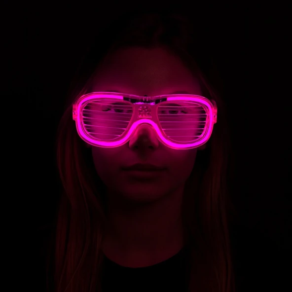 Pembe Led Işıklı Parti Gözlüğü - Neon Glow Şerit Gözlük 3 Modlu - Resim 2