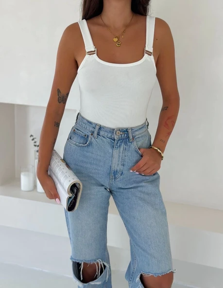 Ottoman toka askılı bluz beyaz s4194 - 3