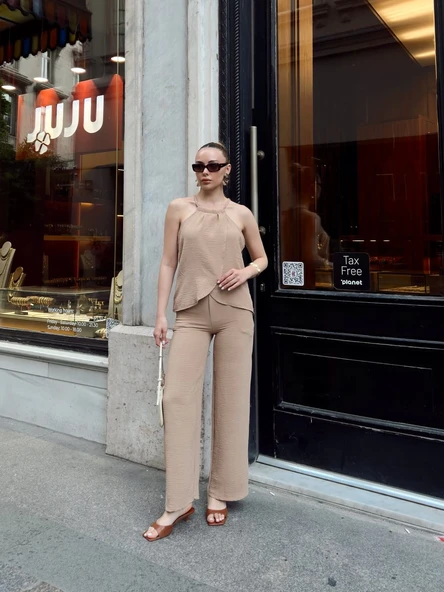 Kruvaze takım ayrobin bej s054 ürün görseli