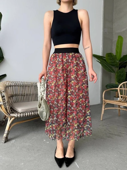 Baskılı astarlı uzun etek - 3