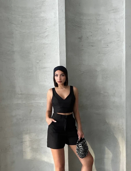 Şortlu keten takım s255014 - 2