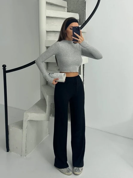 Fitilli şardonlu pantolon siyah - 6