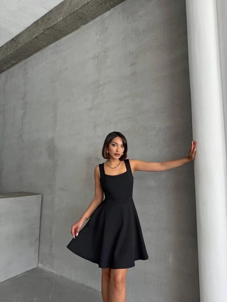 Kadın kare yaka kısa elbise - 4