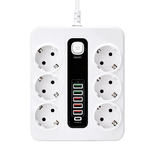 Hp-h04 3000w 10amper 6’lı 2metre Uzatma Kablolu Çoklu Termal Akım Priz - Resim 3