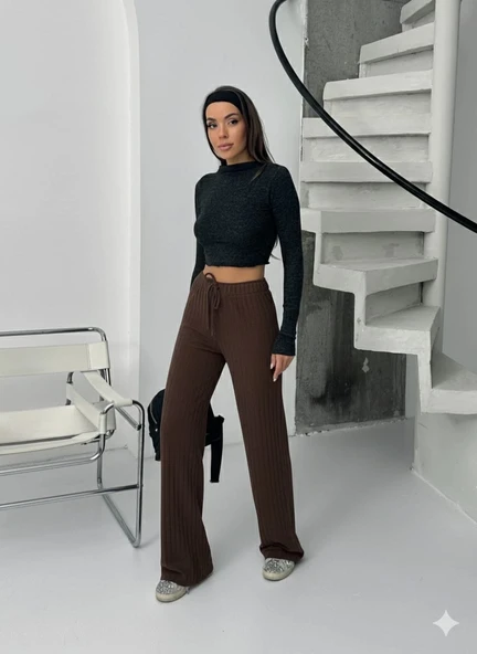 Fitilli şardonlu pantolon kahve - 2