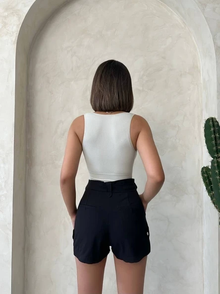 Kemer detaylı gabardin şort siyah s25289 - 2