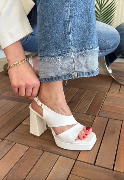 Cica Beyaz Cilt Topuklu Ayakkabı - 3