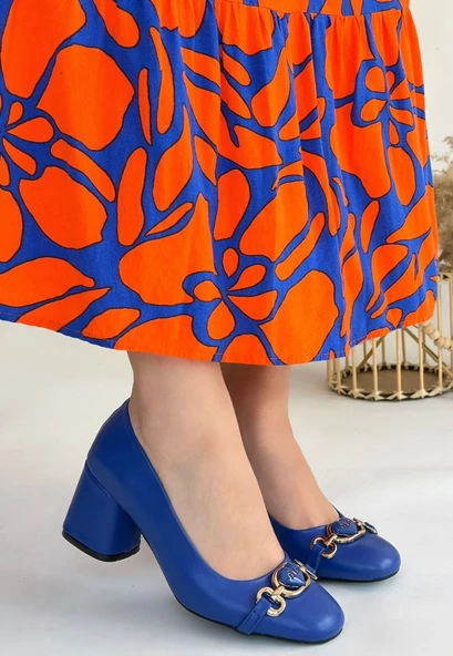 Lucky Mavi Cilt Topuklu Ayakkabı - 3