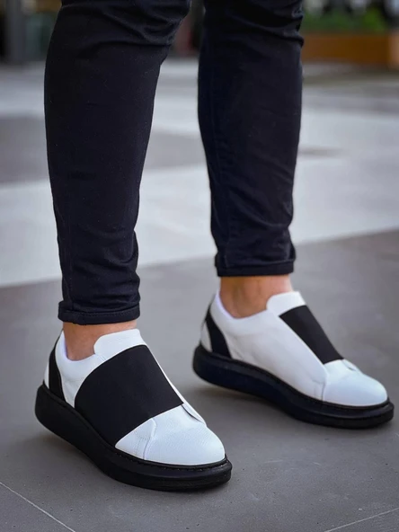 KB-040 Kuback Beyaz Cilt Siyah Yüksek Taban Lastikli Günlük Erkek Ayakkabı - 2