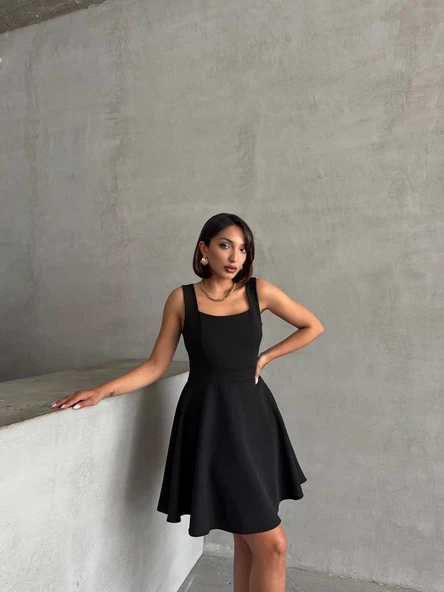 Kadın kare yaka kısa elbise - 11