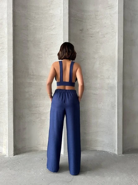 Crop pantolon keten takım s255012 - 4