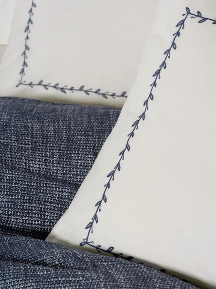 Embrova Şönil Çift Kişilik Yatak Örtüsü/Pike Takımı Loom Lacivert - Resim 2