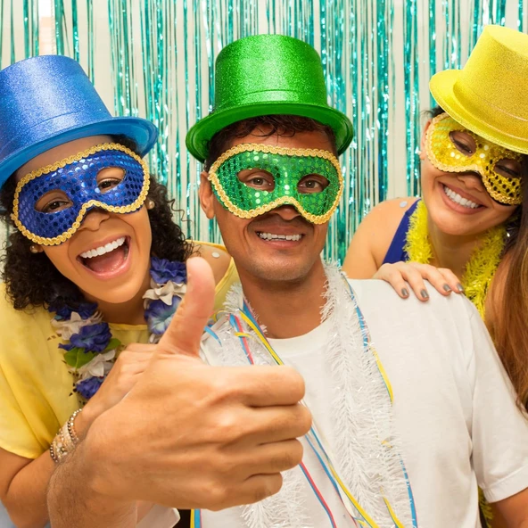 Mavi Renk Parıltılı Simli Fötr Silindir Parti Şapkası - 4