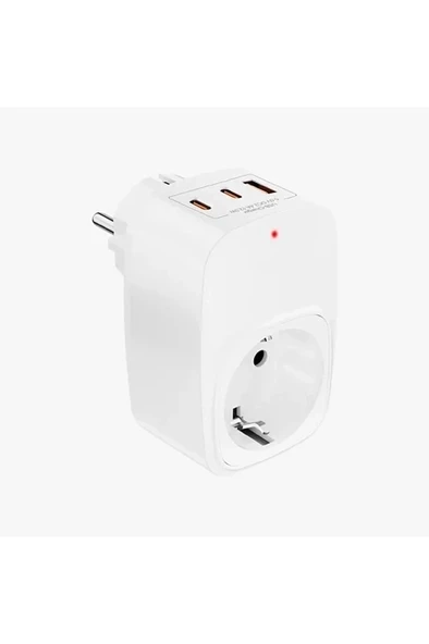 Tekli Yüksek Voltaj Korumalı Duvar Prizi 2x Type-c 1x Usb Çıkışlı Priz Grup Priz Çoğaltıcı Beyaz ürün görseli