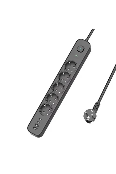 5 Prizli Akım Korumalı Uzatma Kablosu | 2xusb-a + 2xusb-c | 3680w - 2m Kablo ürün görseli 1