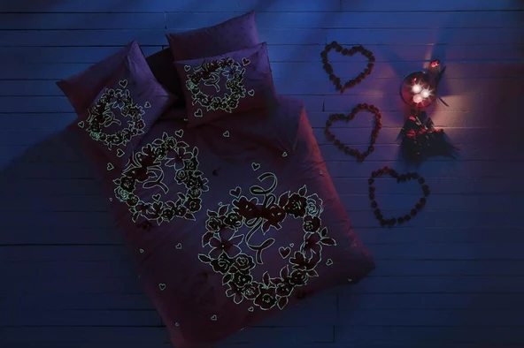 Glow Parlayan Çift Kişilik Ranforce Nev Takımı Roses Pembe - Resim 2
