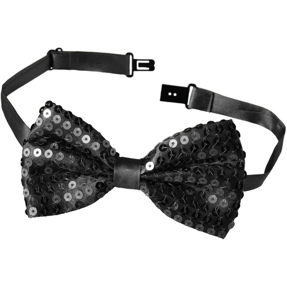 Gece Işıltısı Siyah Payetli Pullu Papyon 7x2 cm - 3