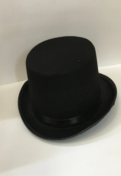 Yetişkinler İçin Siyah Renk Ringmaster Sihirbaz Şapkası Fötr Şapka 15 cm - 4