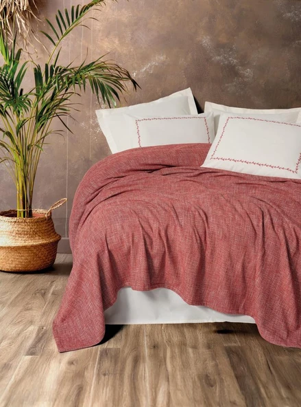Embrova Şönil Çift Kişilik Yatak Örtüsü/Pike Takımı Loom Bordo ürün görseli 1