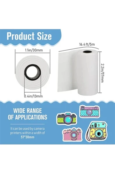 Çocuk Kamera Baskı Kağıdı, 5’li Rulo 57x25mm Çekirdekli Fotoğraf Baskı Termal Kağıt Rulo - 3