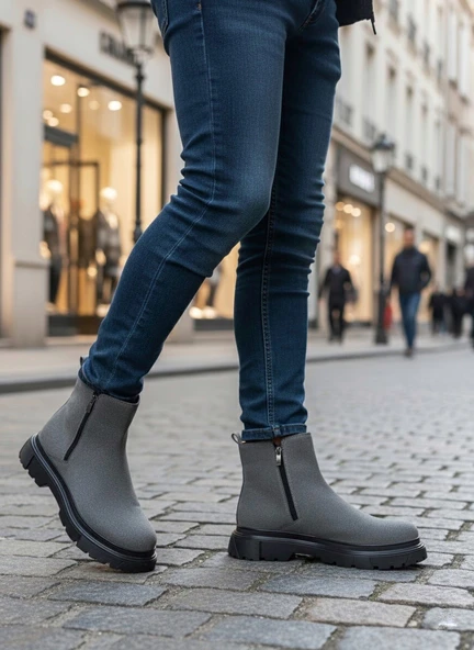 ET0777 Süet Füme Çift Fermuarlı Erkek Yarım Bilek Bot - Resim 2