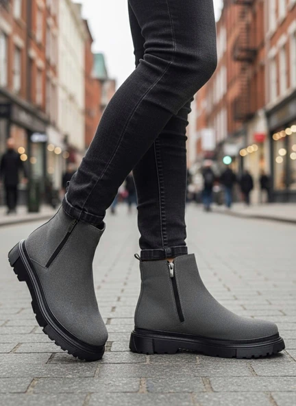 ET0777 Süet Füme Çift Fermuarlı Erkek Yarım Bilek Bot ürün görseli 1