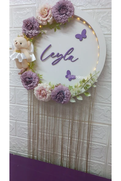 s'he design Ledli Çiçekli Bebek Ismine Özel Hastane Odasi Kapi Süsü - Resim 3