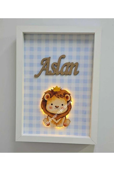 s'he design LEDLİ AHŞAP OBJELİ KAPI SÜSÜ /ERKEK BEBEK İSMİNE ÖZEL HASTANE DOĞUM ODASI KAPI SÜSÜ - Resim 2