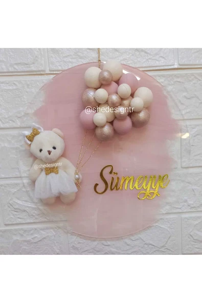s'he design Kız Bebek Ismine Özel Hazırlanan Buble Pleksi Kapı Süsü - Resim 2