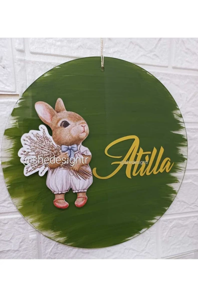 s'he design İsme Özel Şeffaf Pleksi Kapı Süsü – Erkek & Kız Bebek İçin Özel Tasarım Kız Bebek Tavşan Pembe - Resim 4