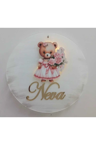 s'he design KIZ BEBEK İSMİNE ÖZEL HAZIRLANAN LEDLİ PLEKSİ KAPI SÜSÜ - Resim 2